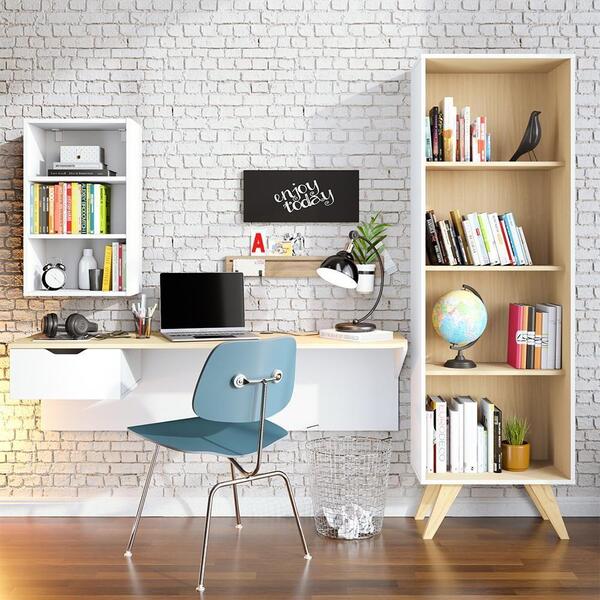 Escrivaninha Com Estante 4 Prateleiras Moov Branco Fosco Taua