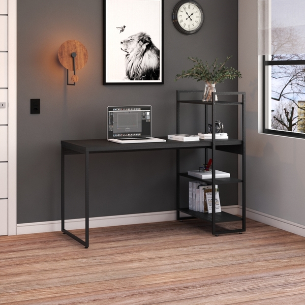 Escrivaninha Com Estante Alta 3 Prateleiras 1,35m Dynamica