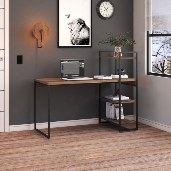 Escrivaninha Com Estante Alta 3 Prateleiras 1,35m Dynamica