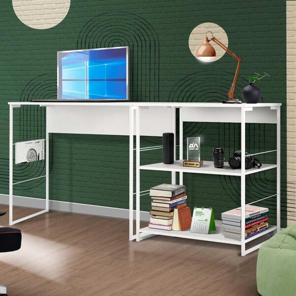 Escrivaninha Com Estante Baixa 3 Prateleiras Estilo Industria