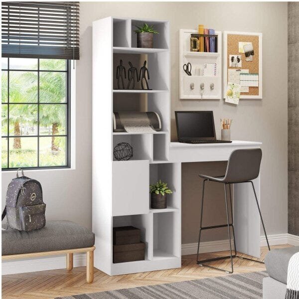 Escrivaninha Com Estante Be Mobiliário 142cm Branca Tx Branca