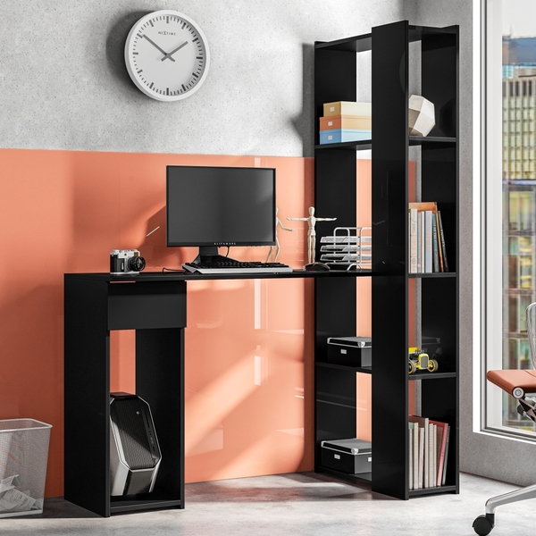 Escrivaninha Com Estante Bienna Preto Com Gaveta