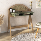 Escrivaninha com Prateleira e Mesa de Cabeceira de Madeira Verde e Carvalho