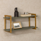 Escrivaninha com Prateleira e Mesa de Cabeceira de Madeira Verde e Carvalho