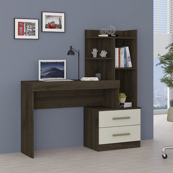 Escrivaninha Com Estante Jazz Móveis 133cm Magno Canela E Off