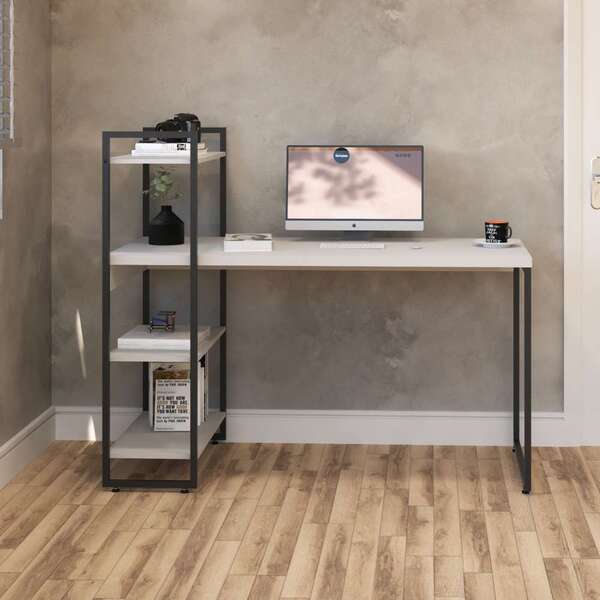 Escrivaninha Com Estante Studio Branca E Preta