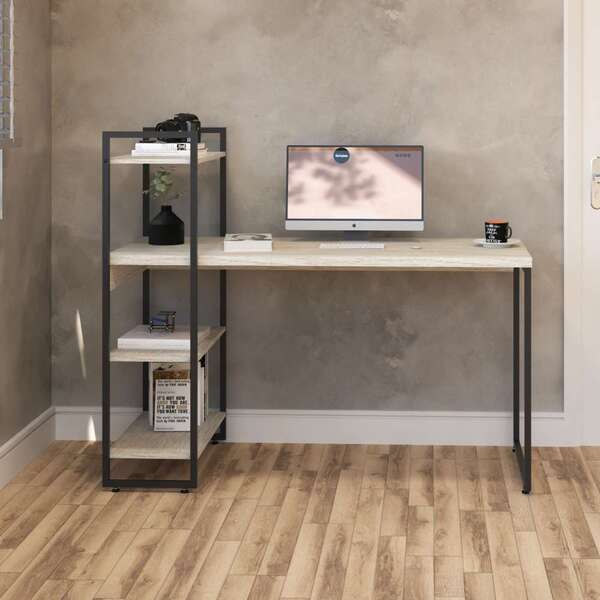 Escrivaninha Com Estante Studio Snow E Preta