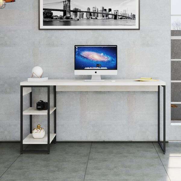 Escrivaninha Com Estante Studio Snow E Preta 74 Cm