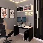 Escrivaninha Com Nicho E 2 Suportes Buzy Branca E Preta