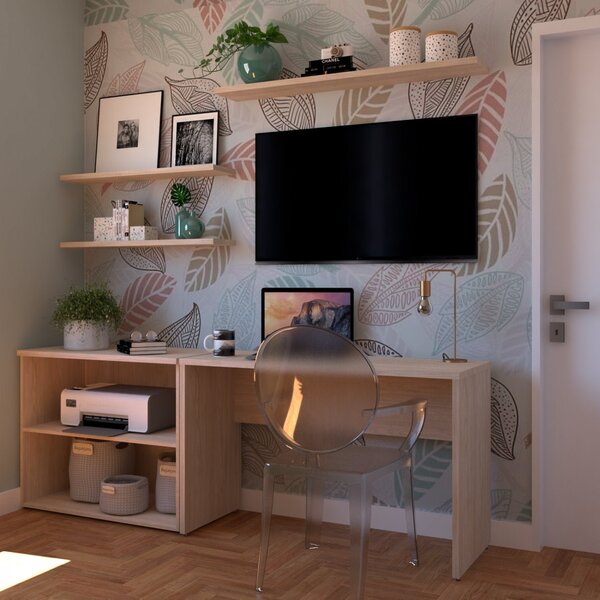 Escrivaninha Com Nichos E 3 Prateleiras 190cm Geneve Geneve