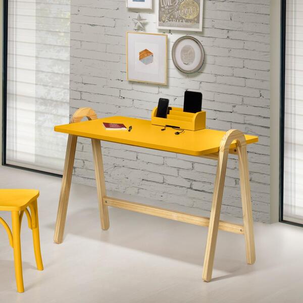 Escrivaninha Com Porta Objetos Ringo - Natural/ Laca Amarelo