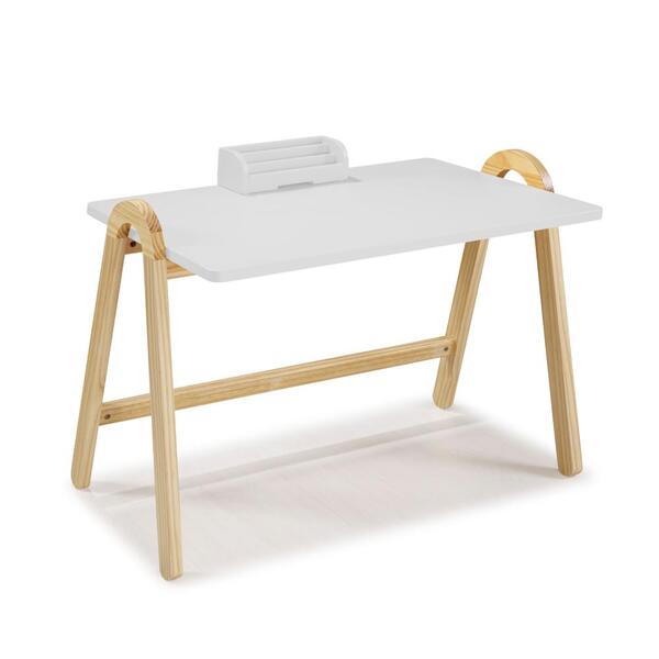 Escrivaninha Com Porta Objetos Ringo - Natural/ Laca Branco