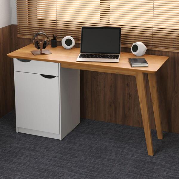 Escrivaninha Com Porta Viana Branco Acetinado Cinamomo