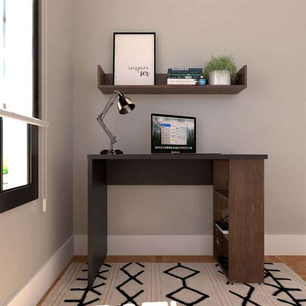 Escrivaninha Com Prateleira Kitcubos Preta E Ameixa 100 Cm