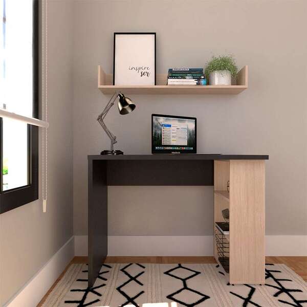 Escrivaninha Com Prateleira Kitcubos Preta E Geneve 100 Cm