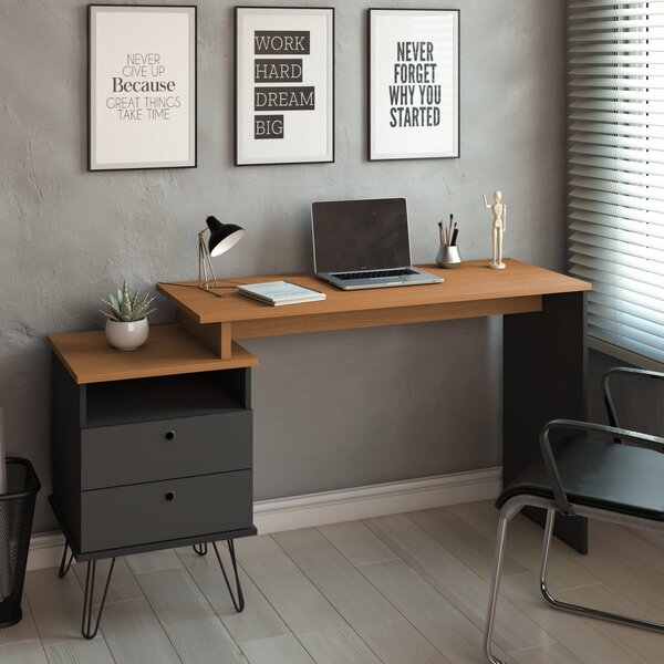 Escrivaninha Com Regulagem Estilo Industrial 2 Gavetas Plus F