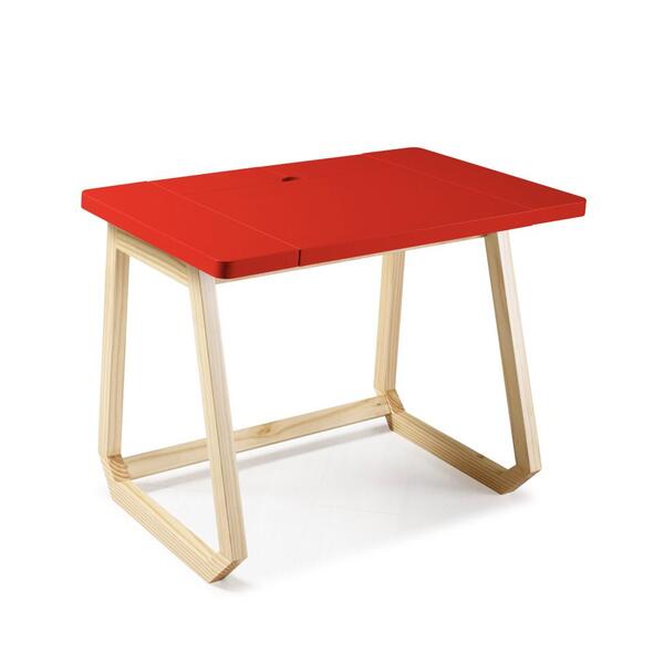 Escrivaninha Com Tampo Deslizante Hush - Natural/ Laca Vermel