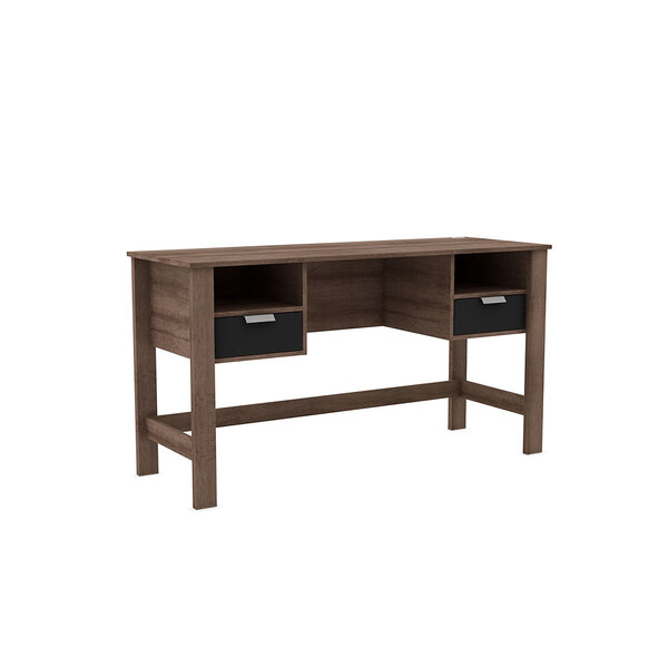 Escrivaninha Com Tomada E  2 Gavetas Rústico/preto Movelbento