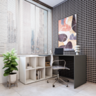 Escrivaninha Damasco 8 Nichos Mesa Em L Grafite Intenso Com B