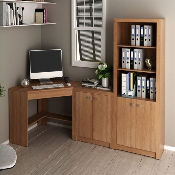 Escrivaninha De Canto Com 1 Gaveta, Armário Baixo E Armário A