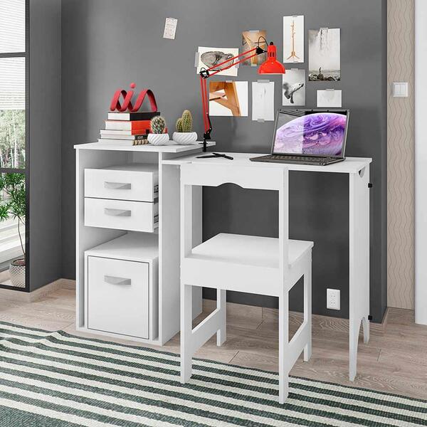 Escrivaninha Dobrável Com Cadeira Branco Office Framar