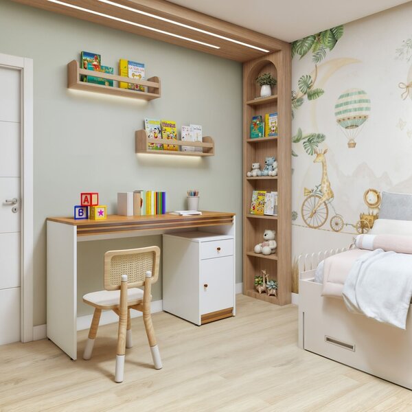 Escrivaninha Dylan 1 Porta 120cm Branco E Naturalle Branco/na