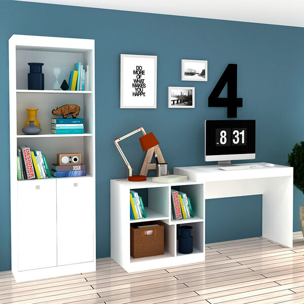 Escrivaninha E Estante Com 2 Portas Para Escritório-ho-2964-h