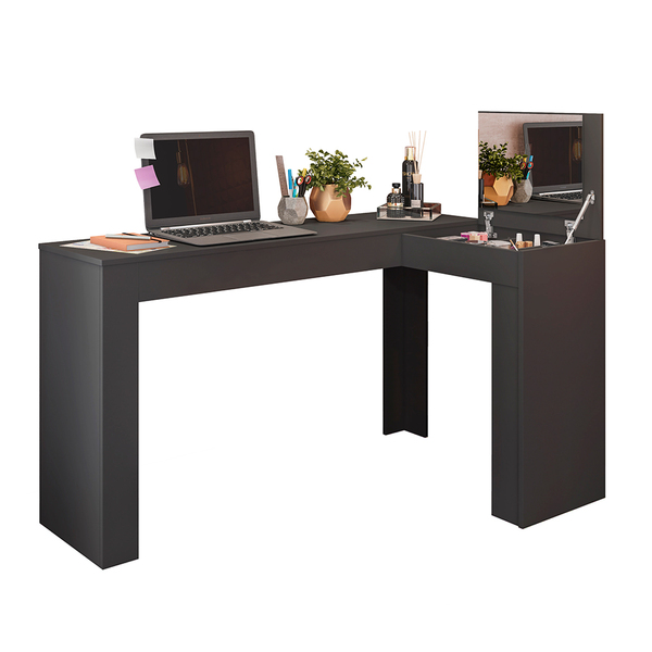 Escrivaninha E Penteadeira Star Plus Com Espelho Preto Fosco