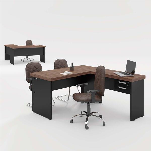 Escrivaninha Em L 2 Gavetas Meta Noce Preto