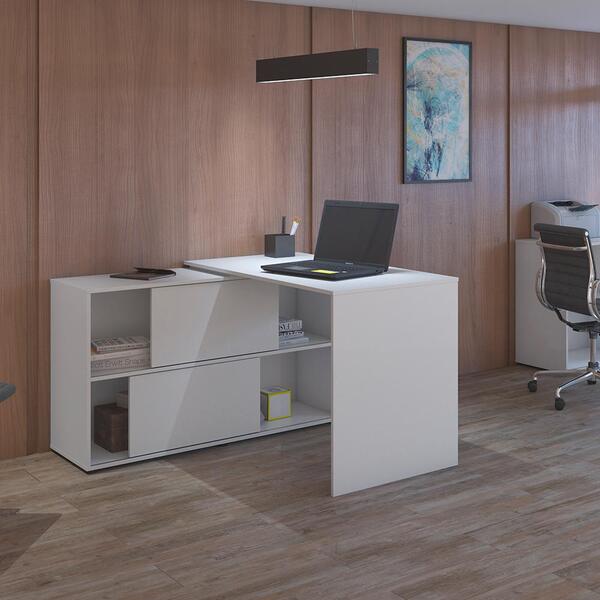 Escrivaninha Em L 4 Nichos Flórida Branco