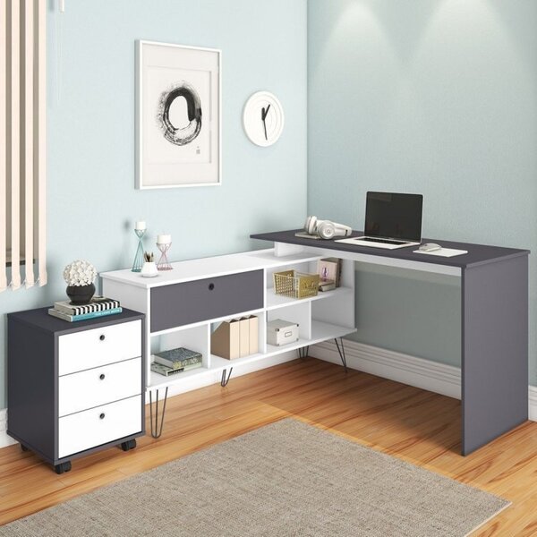 Escrivaninha Em L Com Gaveteiro 1 Gaveta Industrial