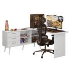 Escrivaninha Em L Mesa Para Computador Gamer 3 Gavetas Branco