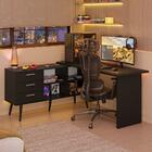 Escrivaninha Em L Mesa Para Computador Gamer 3 Gavetas Preto