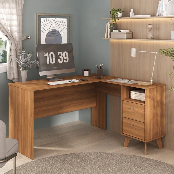 Escrivaninha Em L Retrô 2 Gavetas Havana  Madeirado