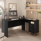 Escrivaninha Em L Retrô 2 Gavetas Havana  Preto Acetinado