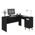 Escrivaninha Em L Retrô Havana 2 Gavetas 135,5cm Preto Acetin