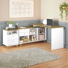 Escrivaninha Em L Retrô Mesa Escritório Gold Com Gaveteiro 1