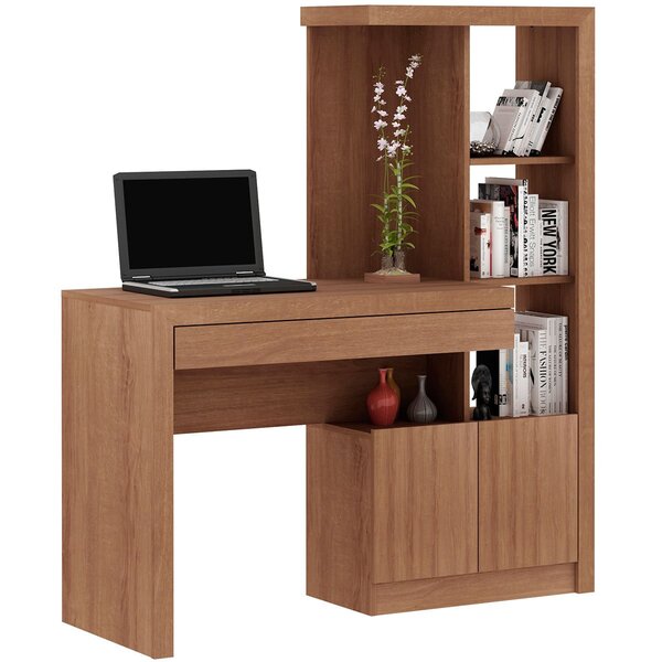 Escrivaninha Estante Para Escritório 2 Portas 1 Gaveta Amêndoa