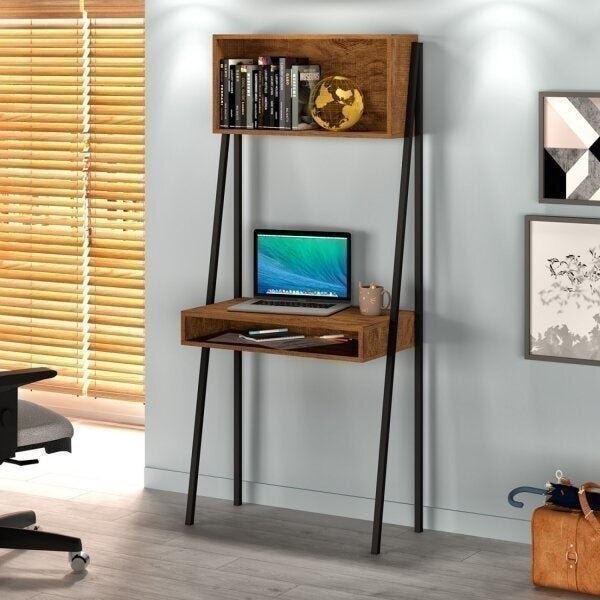 Escrivaninha Estante Slim Pratic 71cm Industrial Espresso Móv