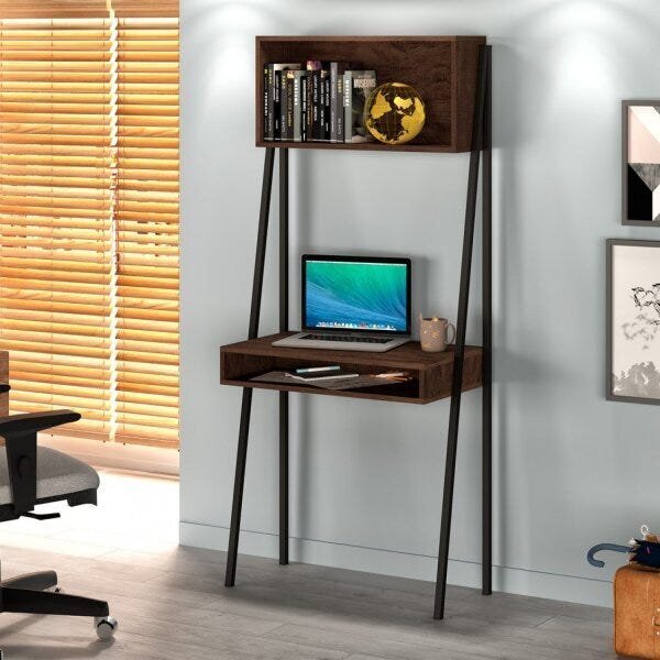 Escrivaninha Estante Slim Pratic Espresso Móveis Preto/castan