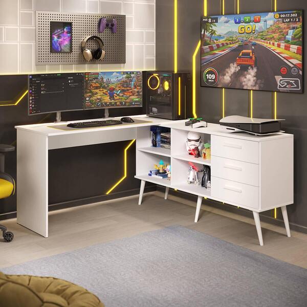 Escrivaninha Gamer Em L Para Computador 3 Gavetas Nexus M...