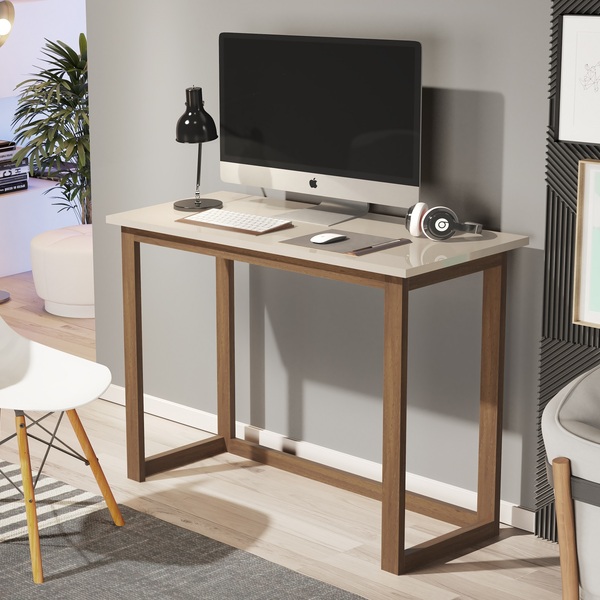 Escrivaninha Home Office Off White Compacta Quarto Pés De Mad