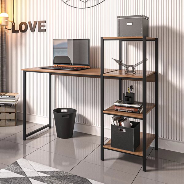 Escrivaninha Industrial Com Estante 4 Prateleiras Sapucaia Ma