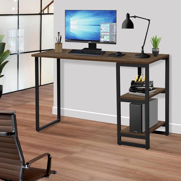 Escrivaninha Industrial Em Aço 1,20 Com Prateleiras Imbuia Pr