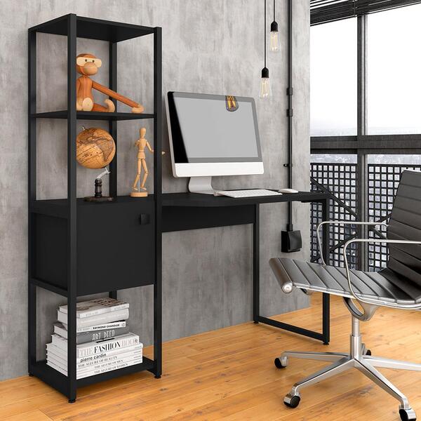 Escrivaninha Industrial Montreal Preto Fosco - Móveis Arapong