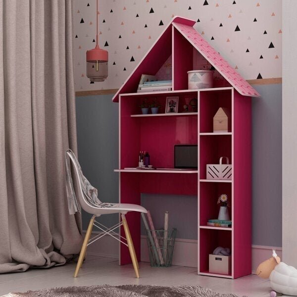 Escrivaninha Infantil Casinha Gelius Móveis 116cm Pink Ploc P