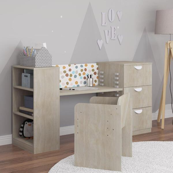 Escrivaninha Infantil E Cadeira Com 3 Gavetas - Natural