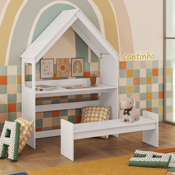 Escrivaninha Infantil Montessoriana Casinha 100% Mdf Com Banc