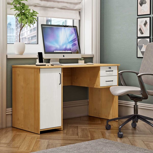 Escrivaninha Linha Argos Carvalho/branco Lavado 2 Gavetas 1 P