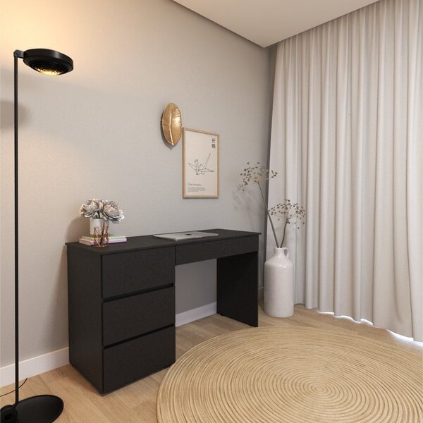 Escrivaninha Luxemburgo Com 4 Gavetas 128cm Mdf Preto Preto